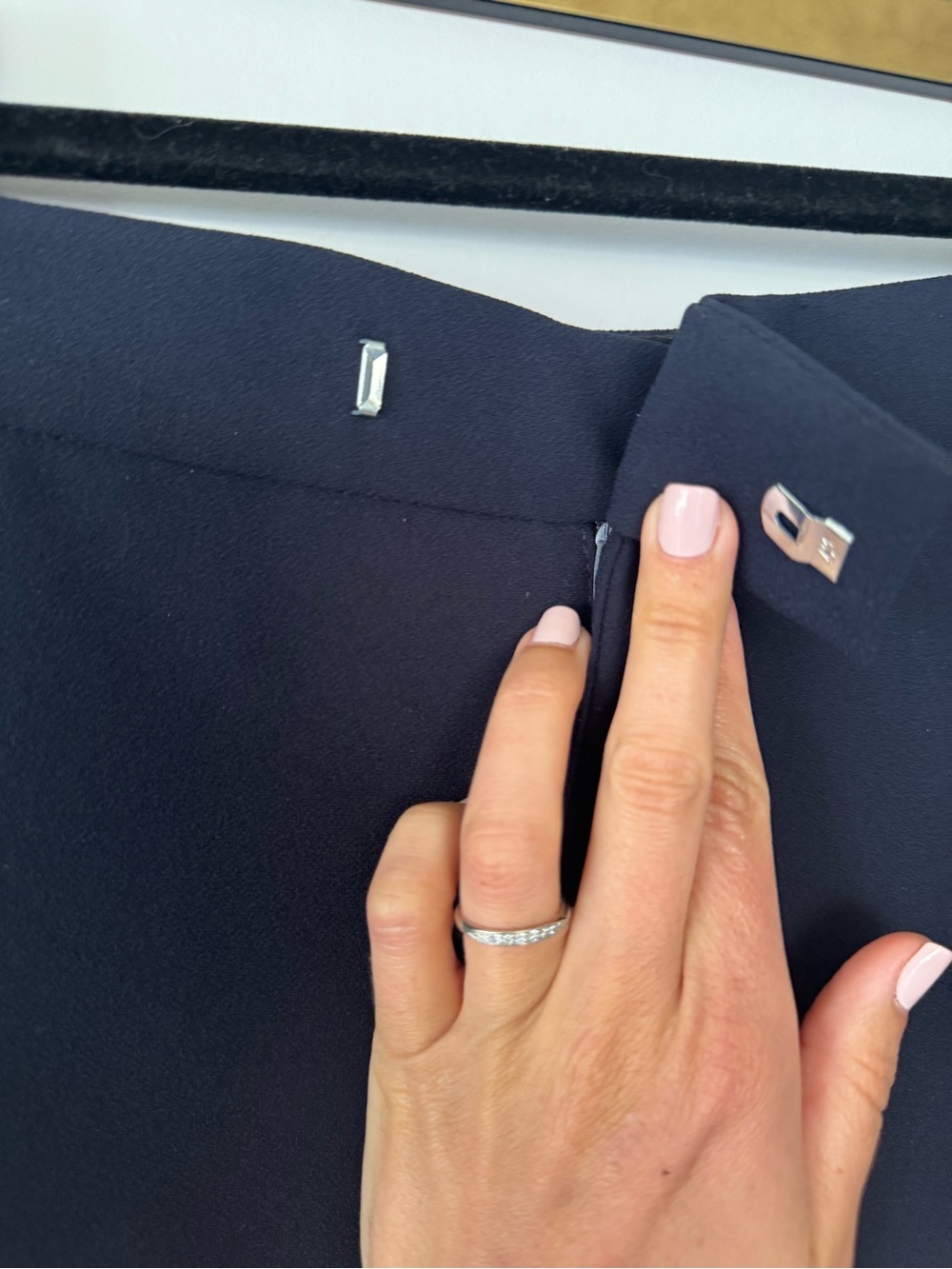 High-Waist Navy Wide-Leg Pants with Pearl Side Details - Picture 6 of 8